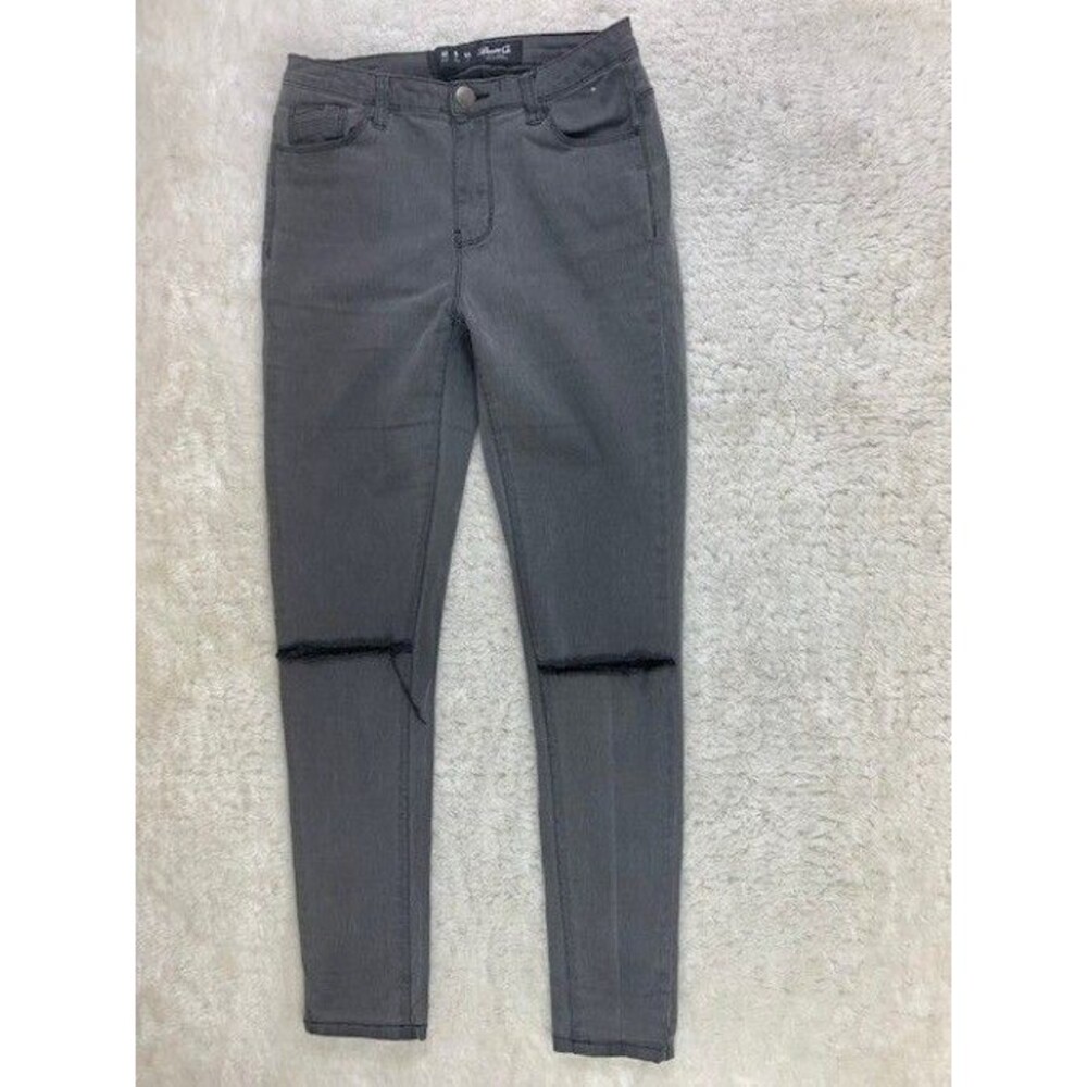 Denim & Co Size 8 Womens Jeans Gray Stretch Mid Rise Distressed Skinny